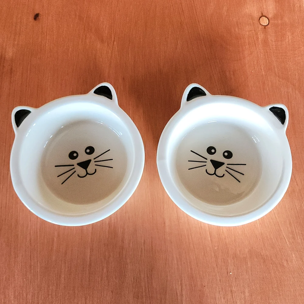 Charming Cat Ear Ceramic Bowls - White and Black